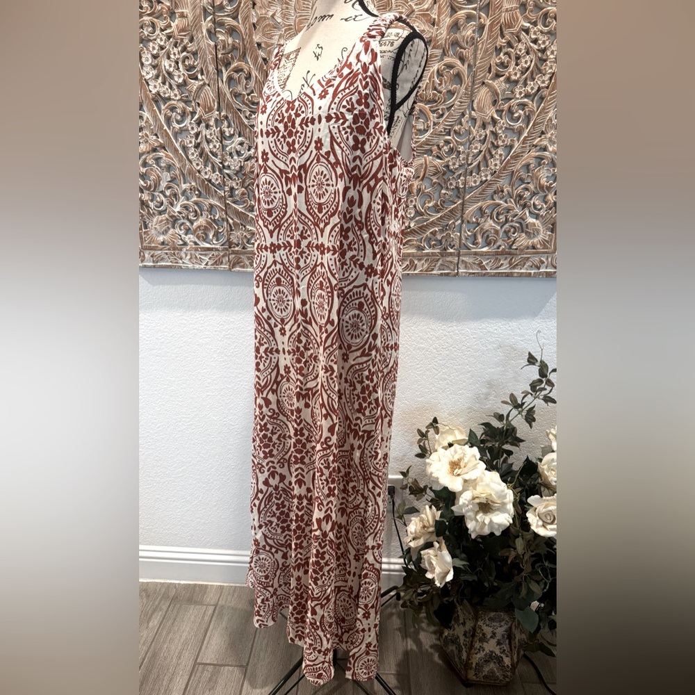 Ivy Street Bold Rust Color Medallion Print Oversized Maxi Boho Chic Dress - Picture 4 of 13